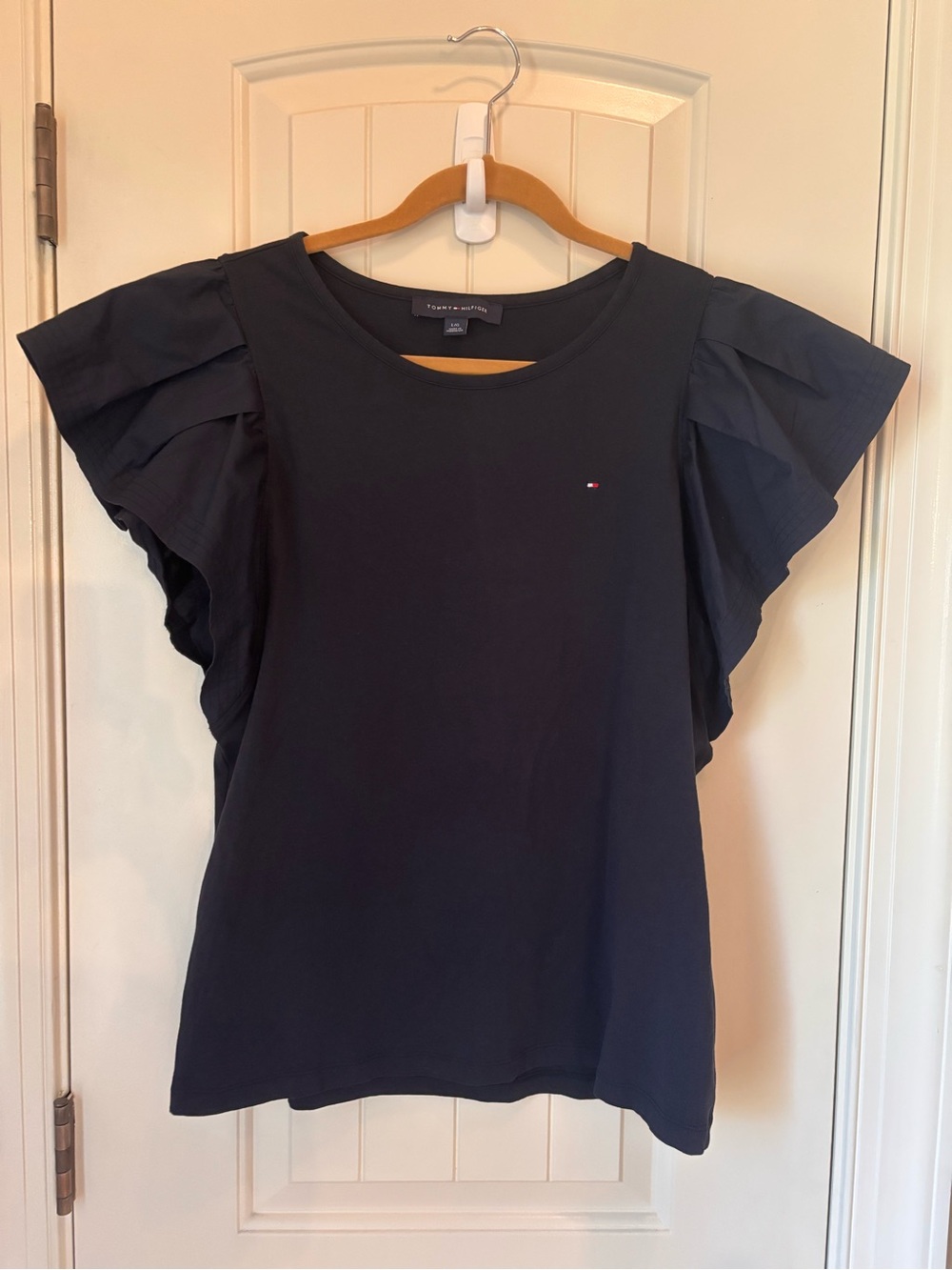 Tommy Hilfiger Ruffle flare Sleeve blouse navy Women's Large